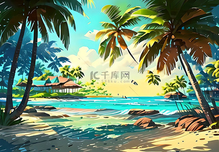 海滩夏日大海椰子树风景