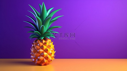 美食菠萝背景图片_夏季主题紫色背景下菠萝的时尚 3D 渲染