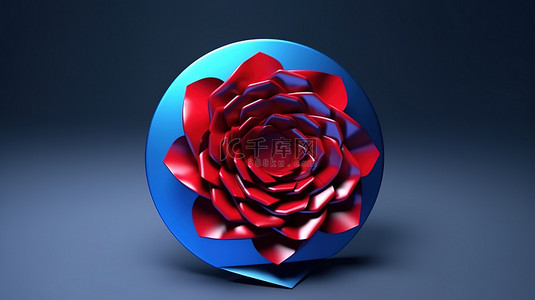 奖章图背景图片_网页蓝色背景上红色花环图标的 3d 渲染
