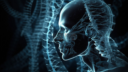 医学细胞背景图片_医学背景中的男性形象 dna 链和大脑 3d 渲染