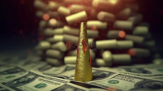 当心着火背景图片_当心以一堆钱为背景的感叹号的财务危险 3D 渲染