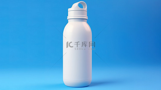 蓝色背景与白色运动塑料水瓶的 3D 渲染