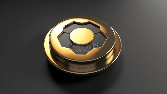 用于 ui ux 设计的金色目标 3d 渲染的灰色圆形按钮的图标