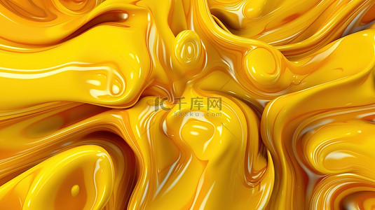 3D 插图中华丽沙拉中黄色液体的抽象背景
