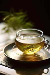 绿茶茶叶背景图片_一壶绿茶和一个碟子