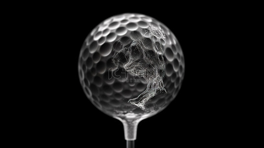 3d 渲染中发球台上孤立的黑色背景 x 射线高尔夫球