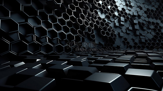 抽象黑色 3d 渲染壁纸中的六角科技背景