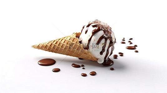 白色背景 3d 渲染上的巧克力冰淇淋