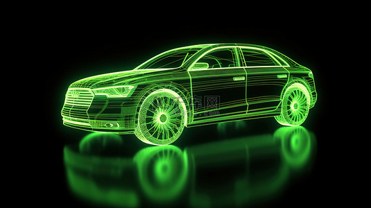 生态友好的交通概念 3D 渲染绿色汽车轮廓