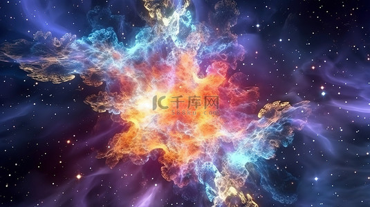 亮色光背景图片_彩色星云在 3D 渲染中激发了一颗壮观新星的形成