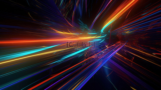 充满活力的 3d 在抽象的彩色背景上渲染辐射霓虹灯和发光线