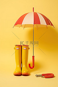 黄人怪物背景图片_黄色表面上的黄色雨鞋和雨伞
