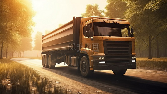 货车插图背景图片_道路上卡车概念的 3D 插图