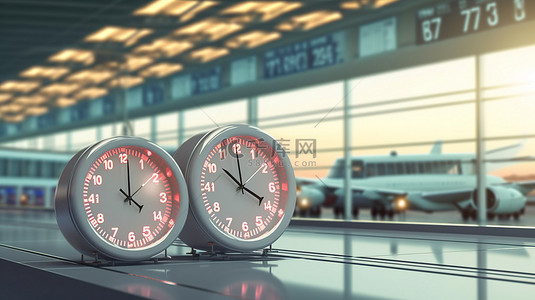 时间飞逝的概念机场出发板与秒表在白色背景 3D 渲染
