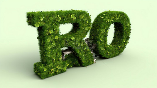 1 用人造绿草显示的 3D 渲染花园文本