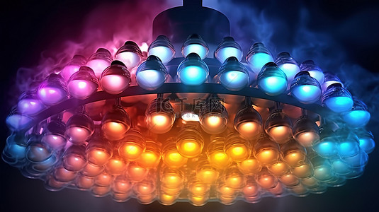 色彩亮度是一种多色灯泡图案，闪烁着 3D 渲染的烟雾