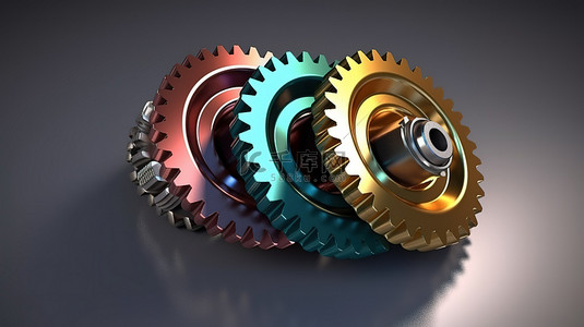 齿轮作为工业重要部件的协作 3D 插图