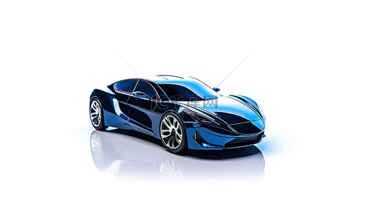 当代家庭的时尚混合蓝色汽车显示在白色背景上，带有地面阴影 3D 渲染