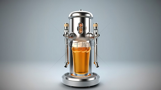 金属啤酒塔的 3D 插图，带有分配器和手柄，非常适合酒吧
