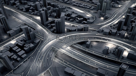 商业城市背景图片_等距商业城市与高速公路令人惊叹的 3d 渲染