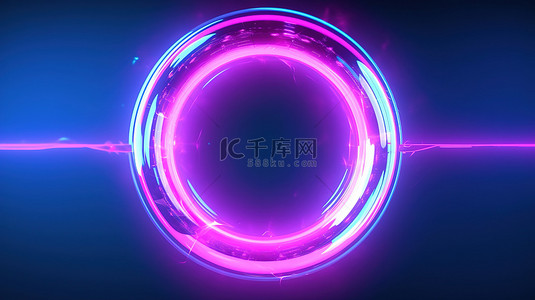 粉色抽象圆圈背景图片_抽象线框 3D 渲染中闪闪发光的蓝色和粉色圆圈