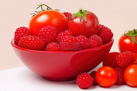 圣女果番茄背景图片_一碗红色水果，包括番茄和草莓