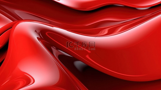 醒目的红色玻璃波的 3D 渲染非常适合网站设计和演示