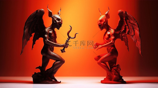 恶魔角背景图片_善与恶的 3D 表示