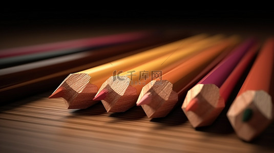 手铅笔画背景图片_以 3D 渲染的一组木制彩色铅笔