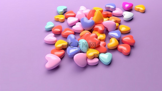 粉红色背景上充满活力的心形糖果 3D 呈现情人节灵感