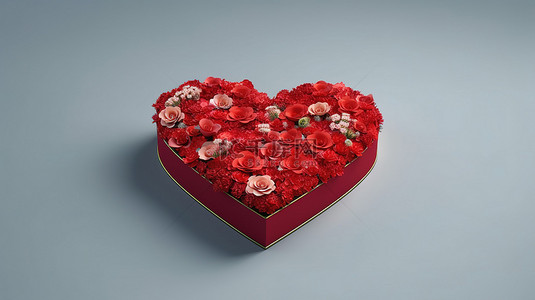 情人节快乐红花心礼盒的 3D 渲染