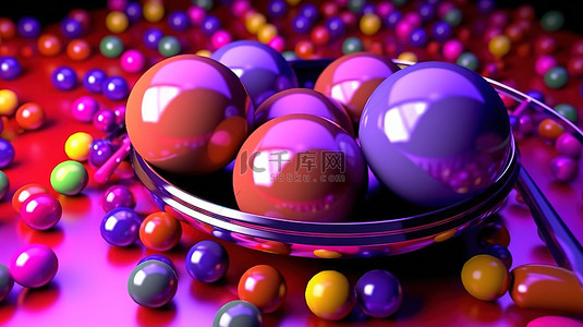 彩色球与打击乐器的 3d 渲染