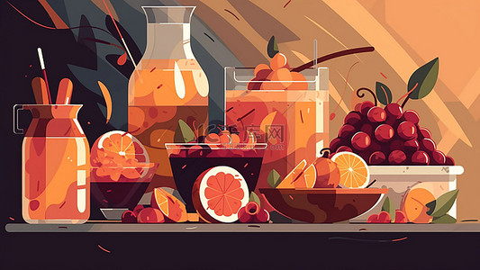 卡通荔枝背景图片_食物水果美食叶子
