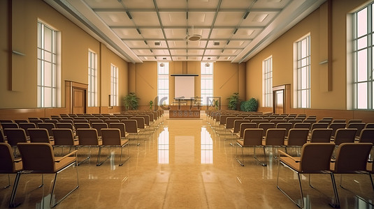 商务企业公司背景图片_会议前会议厅视图与 3D 渲染中的导演