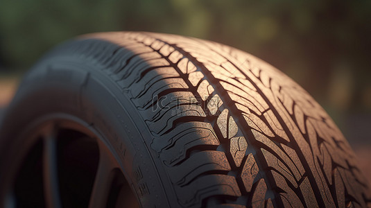 汽车定位背景图片_具有景深效果的汽车轮胎特写视图的 3D 插图