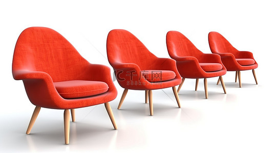 回家红色背景图片_3D 渲染中的当代红色扶手椅独立站立在白色背景上
