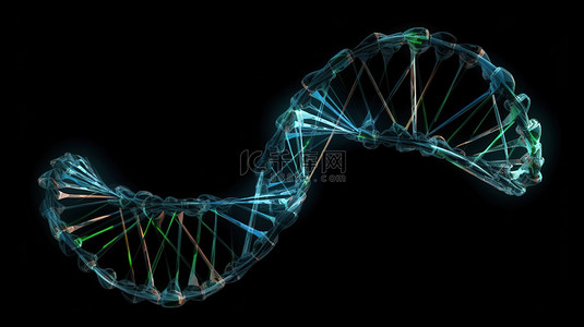 3d dna 螺旋结构的孤立黑色 x 射线渲染