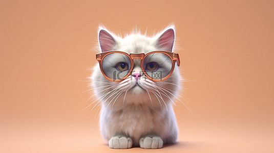 宠物可卡背景图片_戴着眼镜的时尚猫科动物 3D 插图，那是猫的喵喵声