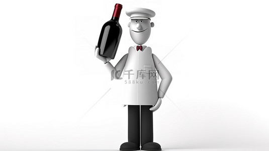 软木塞背景图片_红酒侍酒师 3d 白色字符与瓶子