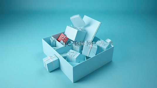 计划销售背景图片_通过 3D 渲染忠诚度计划概念中的惊喜礼品盒解锁奖励