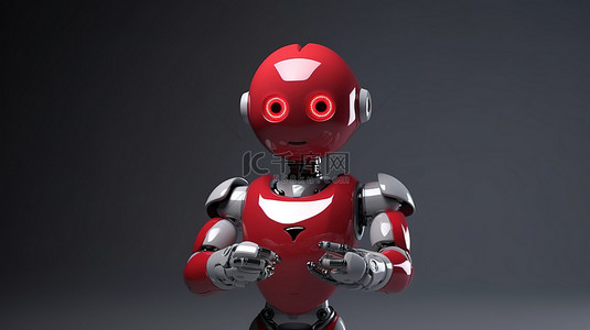 可爱的人工智能机器人与红色机器人心脏 3d 渲染