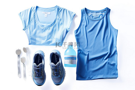 蓝色跑步背景图片_蓝色跑步装备，包括衬衫和鞋子