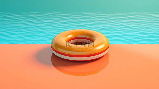 游泳海滩背景图片_海滩漂浮物和球的简单组合唤起了 3D 渲染的夏日氛围