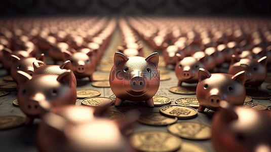 猪设计背景图片_用猪硬币存钱 3d 渲染图像