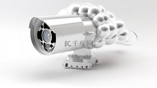 服务器在线背景图片_增强型在线保护 3D 云，白色背景上带有安全摄像头