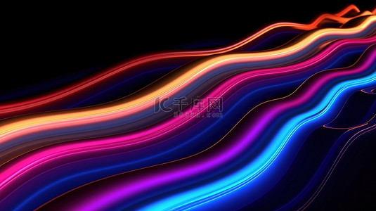 抽象发光背景图片_空灵的彩色线条在催眠运动 3D 插图中上升