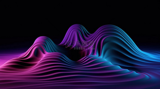 充满活力的抽象波纹 3D 渲染插图以紫色蓝色色调进行令人惊叹的演示