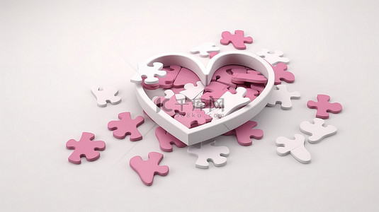 药丸爱心背景图片_现实的设计用粉红色药丸治疗心脏难题 3D 在白色背景上渲染插图