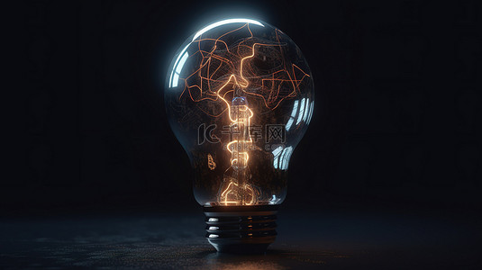 灯泡电路背景图片_数字灯泡激发 3D 渲染人工智能的想法