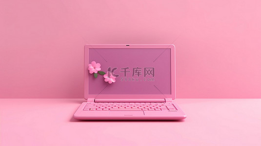 液晶屏幕背景图片_粉红色笔记本电脑的柔和色调 3D 渲染